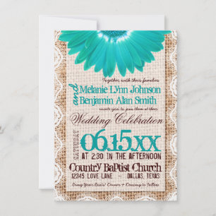 Invitation Rustique Burlap dentelle Turquoise marbre de marbr