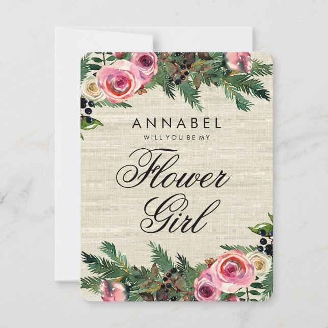 Invitation Rustique Burlap D'Hiver Serez-Vous Ma Fille Fleur (Devant)