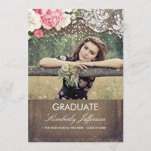 Invitation Rustique Burlap Lace Or Confetti Photo Graduation