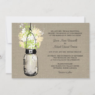 Invitation Rustique Burlap Mason Jar et Mariage Fleur sauvage