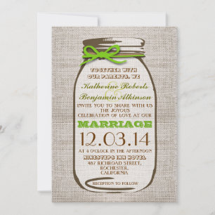 Invitation Rustique Burlap Mason Jar Mariage