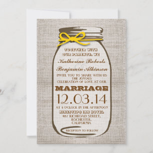 Invitation Rustique Burlap Mason Jar Mariage