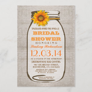 Invitation Rustique Burlap Mason Jar Sunflower Fête des marié