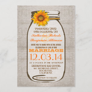 Invitation Rustique Burlap Mason Jar Sunflower Mariage invite