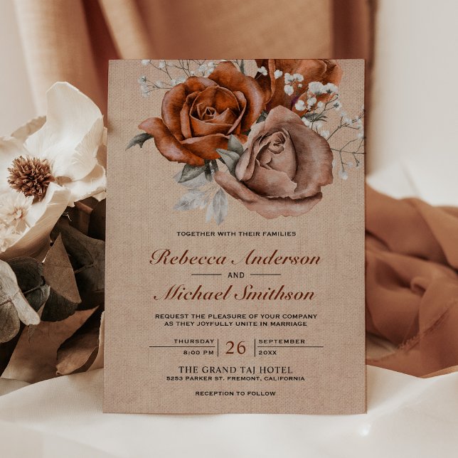 Invitation Rustique Burlap Orange Brûlé Rose Terracotta Maria (Créateur téléchargé)