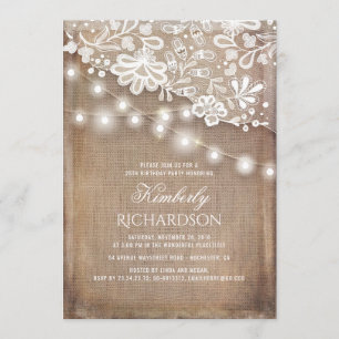 Invitation Rustique Burlap String Lights dentelle fête d'anni
