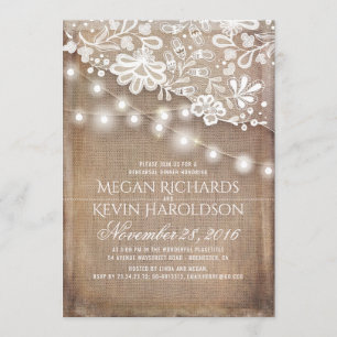 Invitation Rustique Burlap String Lights Dîner de répétition