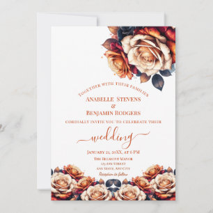 Invitation Rustique Burnt Orange et Mariage bleu marine