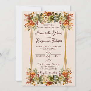 Invitation Rustique Burnt Orange et Moss Green Rose Mariage