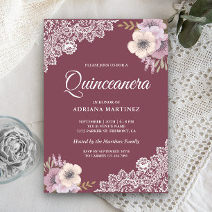 Invitation Rustique Campagne Rose Poussiéreux Floral Dentelle