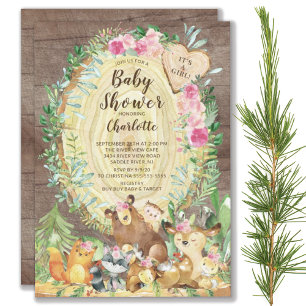 Invitation Rustique C'est une fille Baby shower d'animaux de 