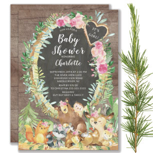 Invitation Rustique C'est une fille Baby shower d'animaux de 