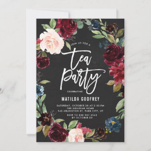 Invitation Rustique Chalkboard Automne Floral Frame Tea Party