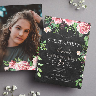 Invitation Rustique Chalkboard rose Roses Sweet sixteen PHOTO