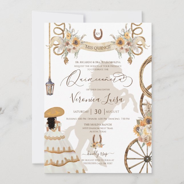 Invitation Rustique Charro Floral Boho Country Quinceanera v2 (Devant)