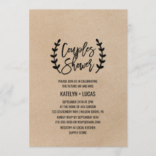 Invitation Rustique Chic Faux Kraft Calligraphie Couples Douc