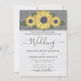 Invitation Rustique Chic Mariage Tournesol Jaune Gris Bois