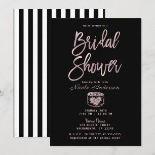 Invitation Rustique Chic Rose Gold Rose Pâle Rayures Baby Sho
