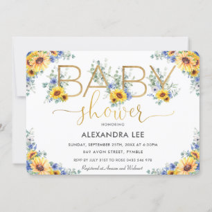 Invitation Rustique Chic Sunflower Bleu Floral Baby    Douche