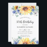 Invitation Rustique Chic Sunflower Bleu Floral Femme Annivers<br><div class="desc">Personnalisez cette invitation d'anniversaire de tournesol chic rustique avec votre propre libellé facilement et rapidement,  appuyez simplement sur le bouton customiser pour réorganiser et formater le style et le placement du texte.  Tous les textes sont modifiables.  Objets correspondants disponibles en magasin !  c) Le Happy Cat Studio.</div>