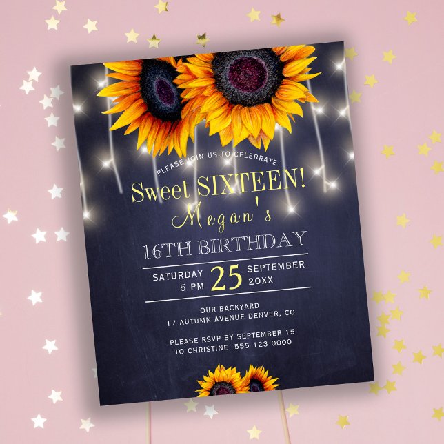 Invitation rustique chic tournesols pour un sweet  (Créateur téléchargé)