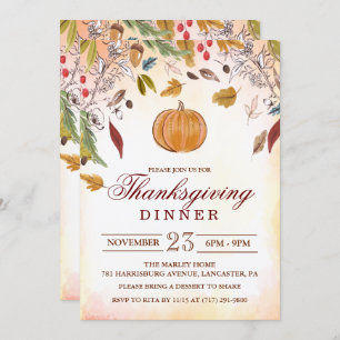 Invitation Rustique Citrouille Automne Thanksgiving Dîner Inv
