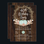 Invitation Rustique Citrouille Pampas Wreath 40e fête d'anniv<br><div class="desc">Citrouille vert menthe chic et champêtre avec du blush séché à la terre cuite rose hydrangea floral avec des pampas et d'autres herbes séchées ornées de la couronne de brindilles avec le design "40th Birthday Party" sur un arrière - plan en faux bois teinté foncé. Ce design composite boisé rustique...</div>