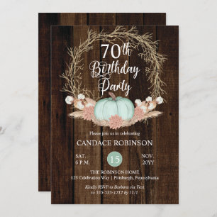 Invitation Rustique Citrouille Pampas Wreath 70e fête d'anniv