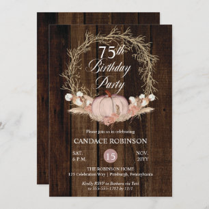 Invitation Rustique Citrouille Pampas Wreath 75e fête d'anniv