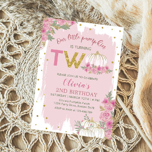 Invitation Rustique Citrouille rose Floral 2e anniversaire