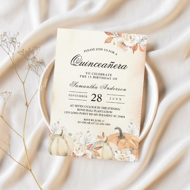Invitation Rustique Citrouilles et fleurs d'automne (Créateur téléchargé)