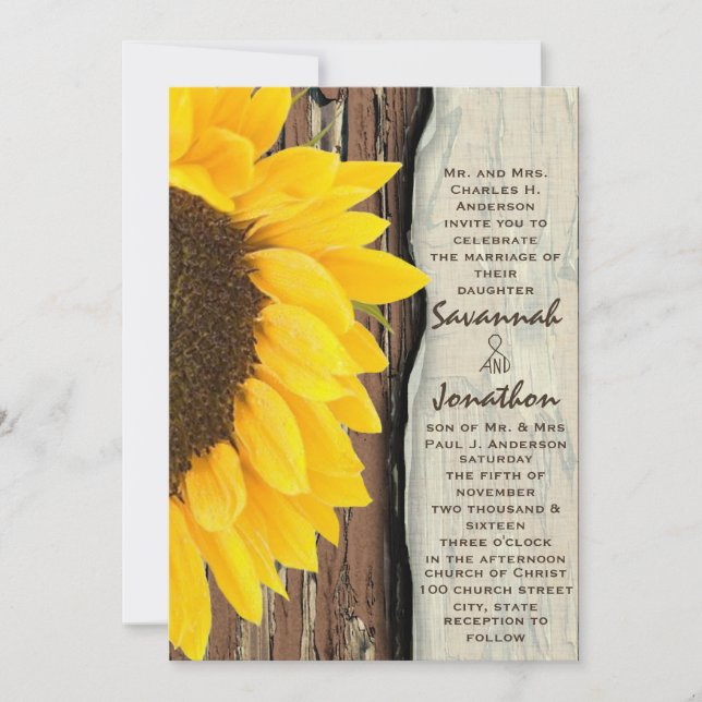 Invitation Rustique Cottage Chic Mariage de tournesol (Devant)