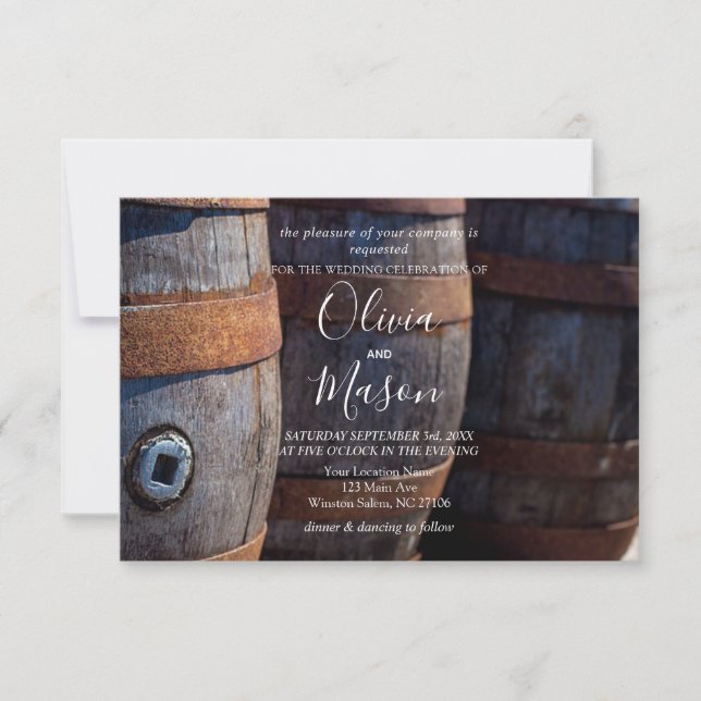 Invitation Rustique Country Vineyard Barrel Mariage Card (Devant)