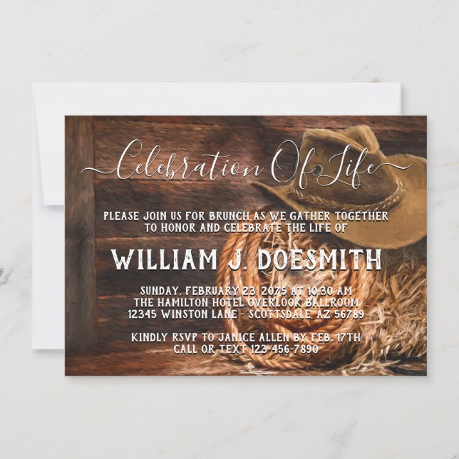 Invitation Rustique Cowboy Casquette Memorial Service Faire-p (Devant)