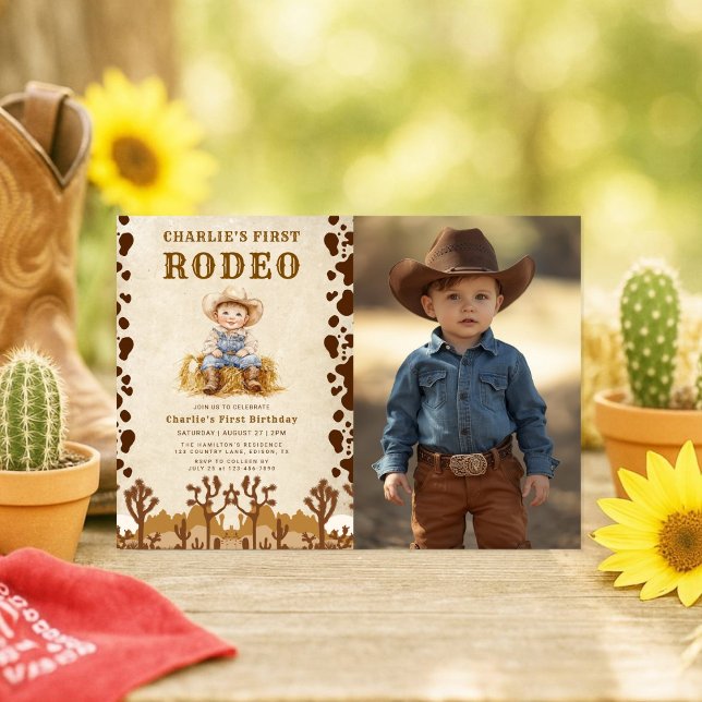 Invitation Rustique Cowboy Premier Rodéo 1er Anniversaire Pho (Créateur téléchargé)