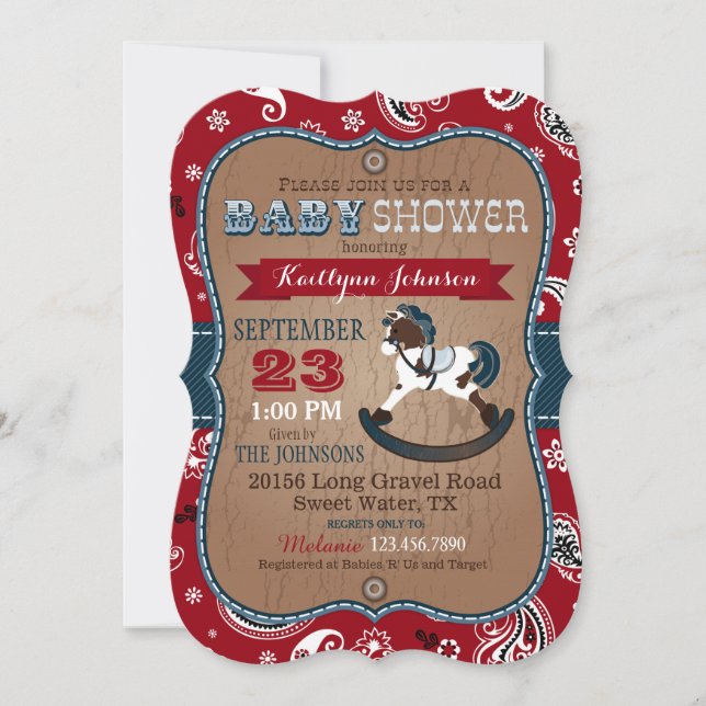 Invitation Rustique Cowboy Western Rocse Baby shower (Devant)