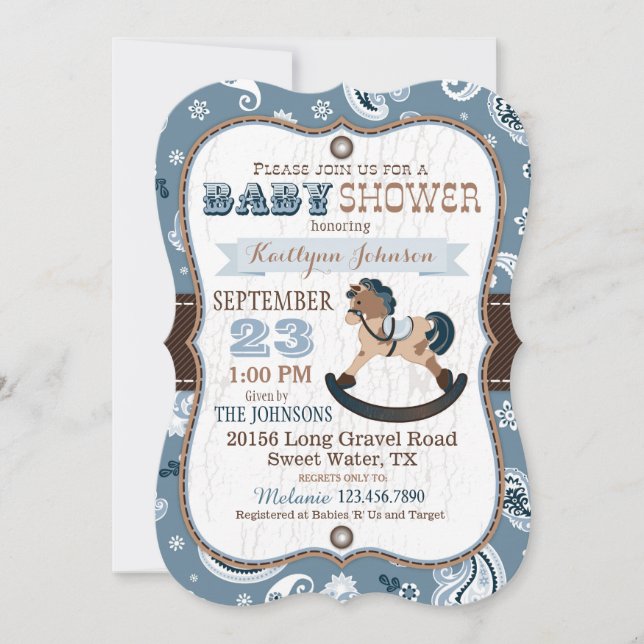 Invitation Rustique Cowboy Western Rocse Baby shower (Devant)