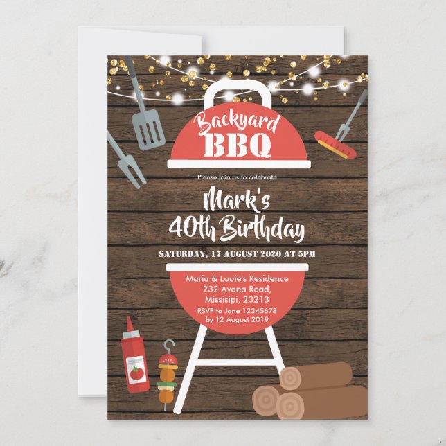 Invitation rustique d'anniversaire de BBQ de (Devant)