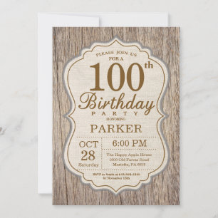 Invitation Rustique de 100e Anniversaire en Bois