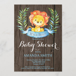 Invitation rustique de baby shower de lion de