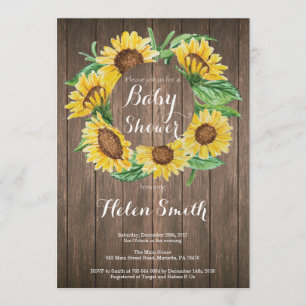 Invitation rustique de baby shower de tournesols