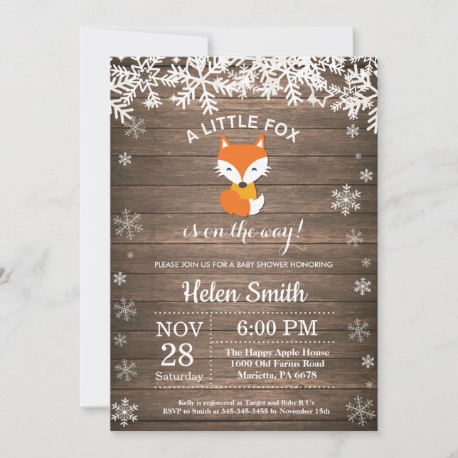 Invitation rustique de baby shower d'hiver de Fox (Devant)