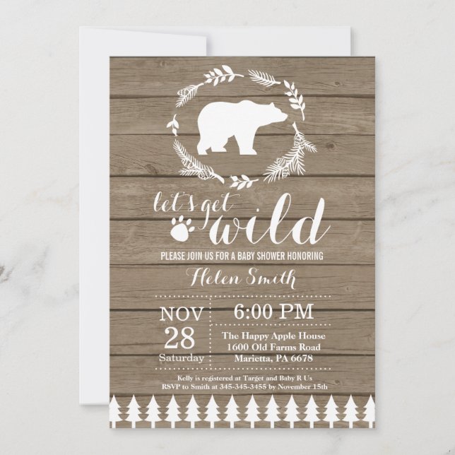 Invitation rustique de baby shower d'ours blanc (Devant)