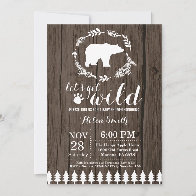 Invitation rustique de baby shower d'ours blanc (Devant)