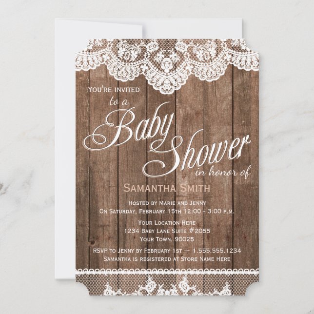 Invitation rustique de baby shower en bois et de (Devant)