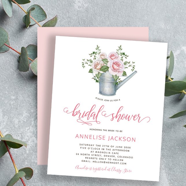 Invitation rustique de budget rose florale pour un (Créateur téléchargé)