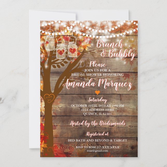 Invitation Rustique de douche nuptiale Brunch & Bu (Devant)