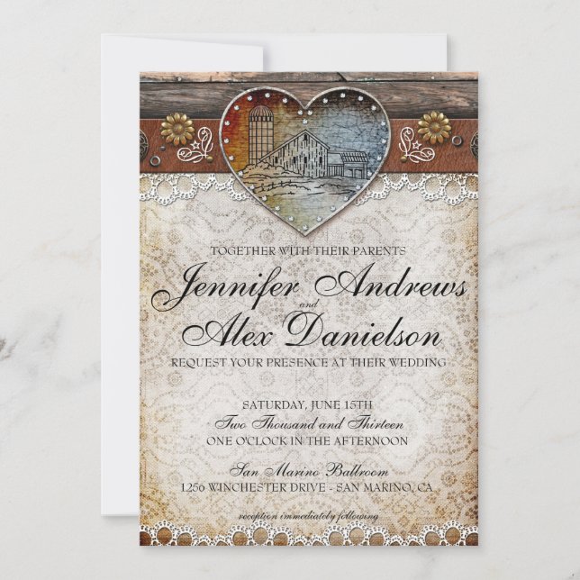 Invitation rustique de mariage campagnard de (Devant)
