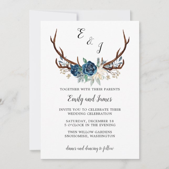 Invitation Rustique de mariage d'hiver avec des Ro (Devant)