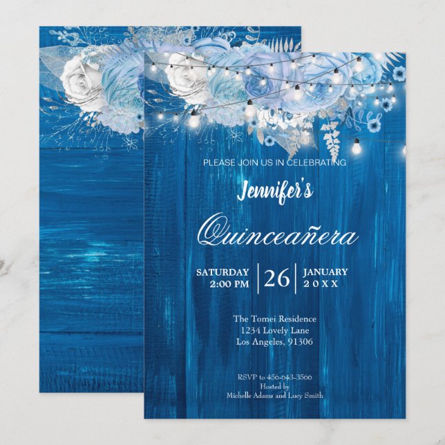 Invitation Rustique de Quinceañera Fleurie avec Lu (Devant / Derrière)